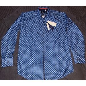 Silver Stone Men's Shirt M Modern Fit Blue Geometric Print Dress NWT - MSRP $149